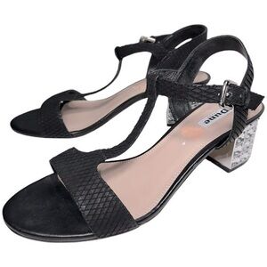 Dune London Womens Size 41 9.5 Black Snakeskin Maddie Crystal Block Heel Sandals